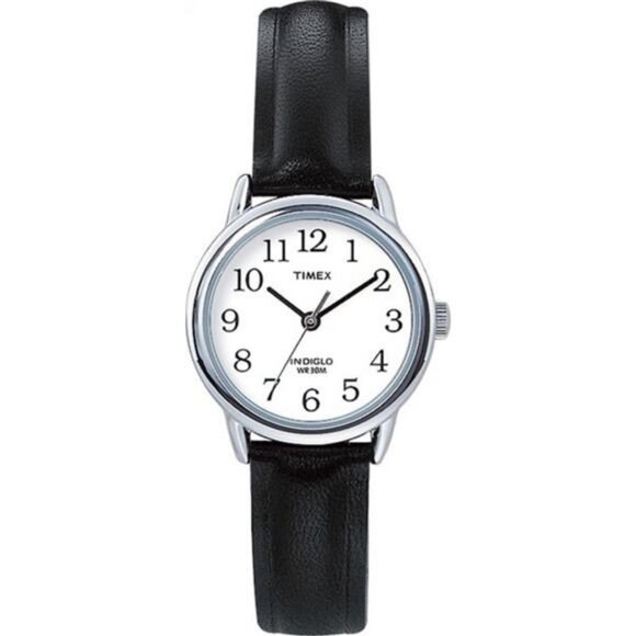 Women\'s T20441 Easy Reader 25mm Black/Silver-Tone/White Leather Strap Watch
